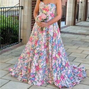 Alyce Paris Strapless Multicolor Floral Gown